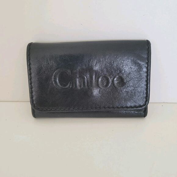 CHLOE Key Case Black Leather Small Holder Box Dust Bag Cowhide Designer - Picture 2 of 11